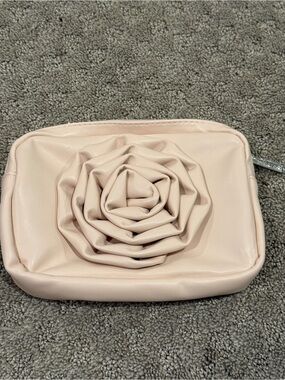 Swarovski Pale Pink Rose Appliqué Cosmetic Pouch
